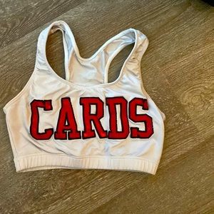White cards sports bra